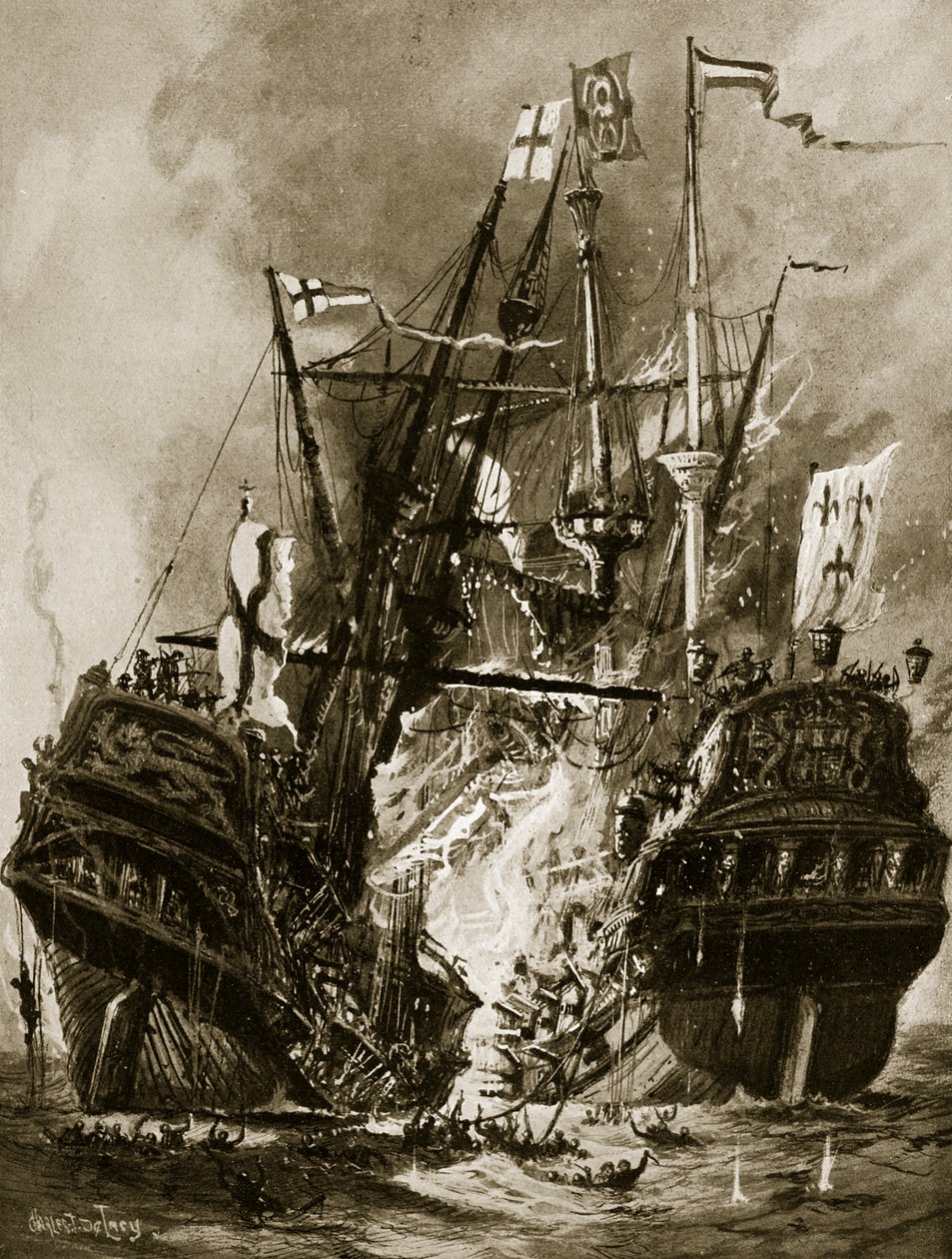 Upálení "Regenta", 1512, ilustrace z knihy "Hutchinson