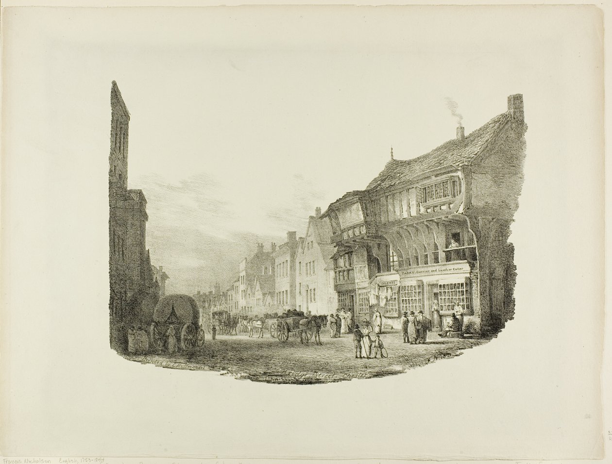 Bridge Street, Chester, z litografických dojmů skic z přírody od Charles Joseph Hullmandel