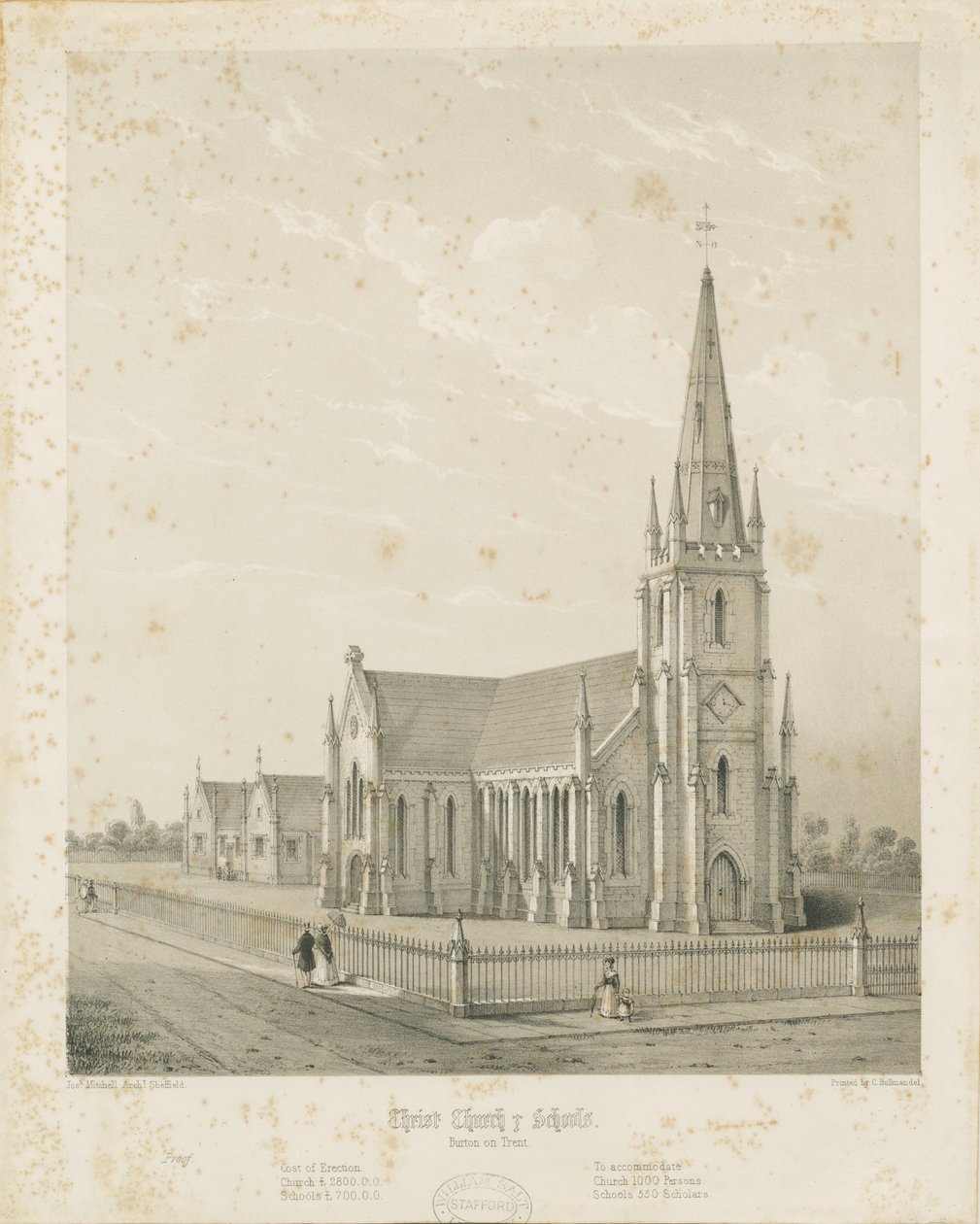 Burton-upon-Trent - Christ Church and Schools: rytina, nd [1789-1850] (tisk) od Charles Joseph Hullmandel