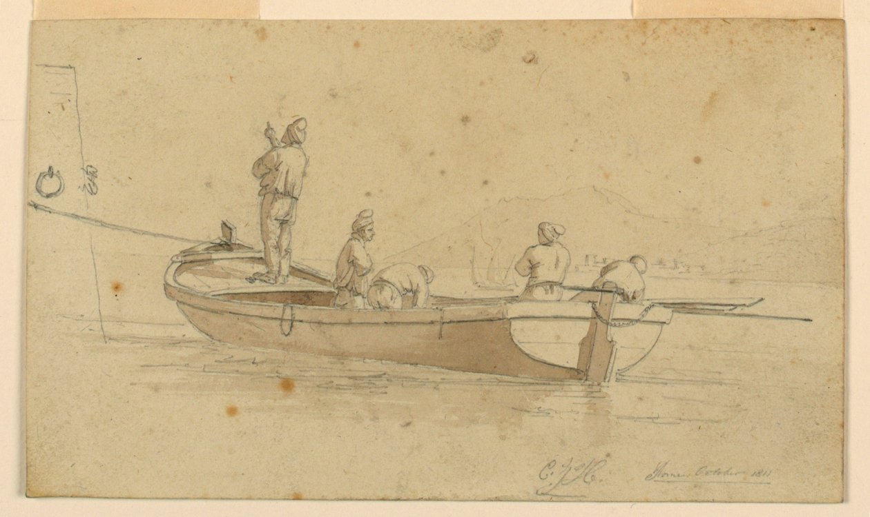 Rybářská loď u italského jezera od Charles Joseph Hullmandel