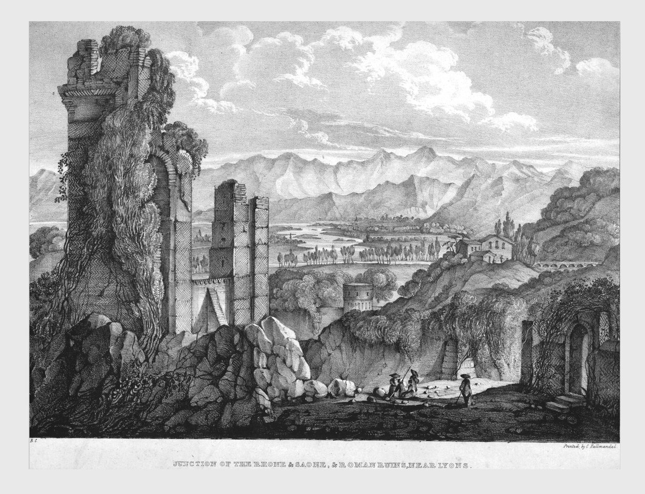 Křižovatka Rhony a Saone, římské ruiny poblíž Lyonu, c1835. od Charles Joseph Hullmandel
