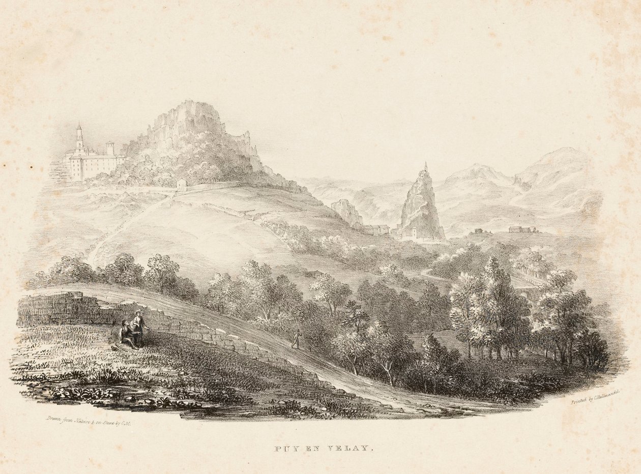 Puy en Velay (litografie) od Charles Joseph Hullmandel