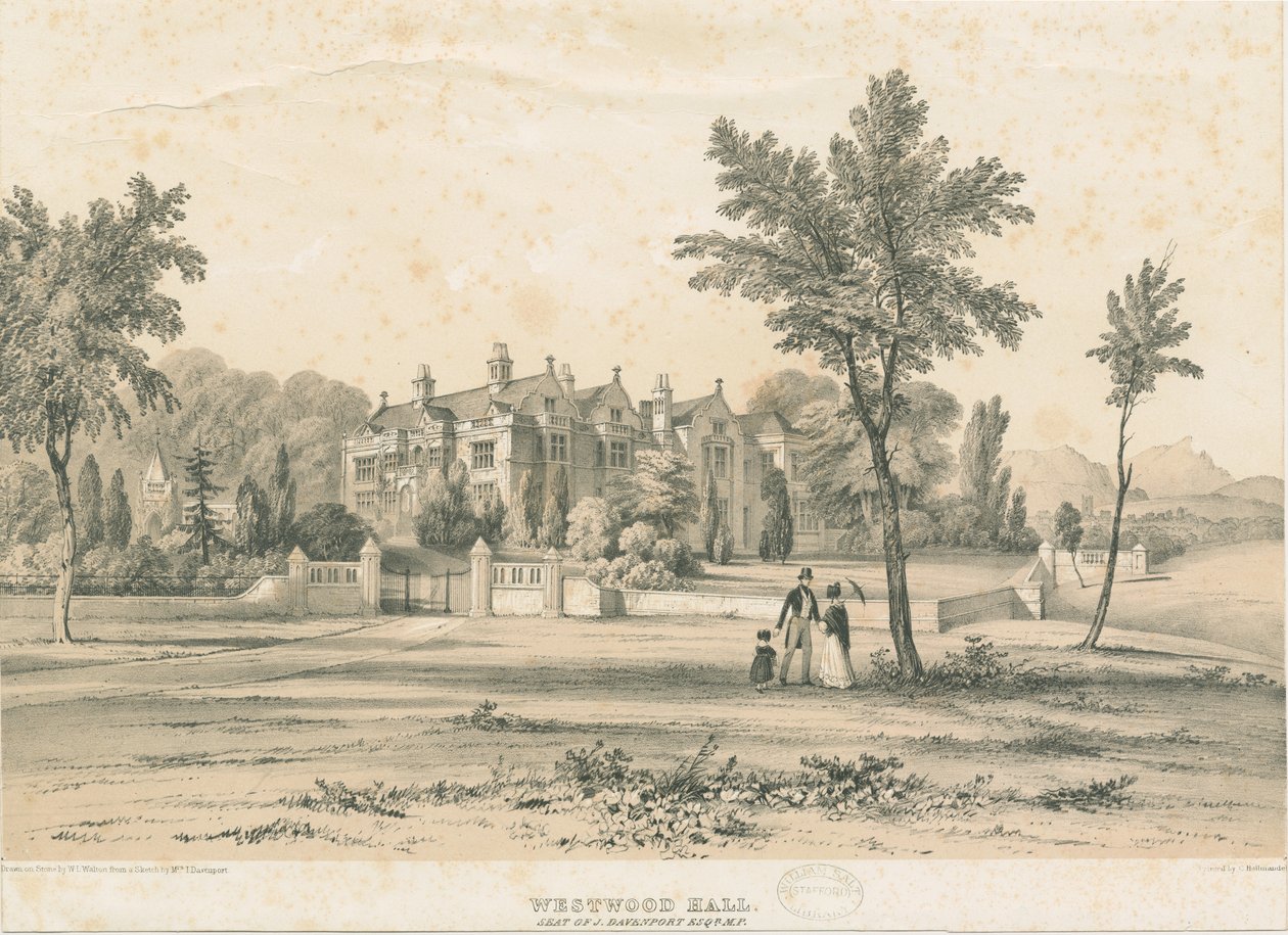 Westwood Hall: tónovaná litografie, nd [1832-1841] od Charles Joseph Hullmandel