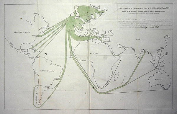 Mapa znázorňující export uhlí z Britských ostrovů v roce 1850 od Charles Joseph Minard