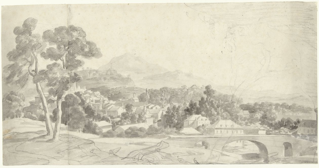 Krajina s městem u mostu od Charles Joseph Natoire (attributed to)
