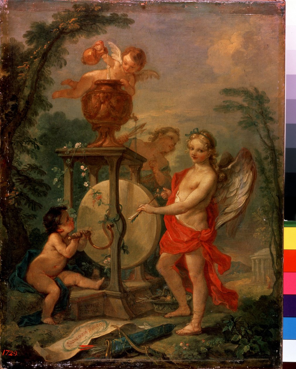 Amor brousí šíp. Obraz Charles Joseph Natoire (Charles-Joseph Natoire od Charles Joseph Natoire