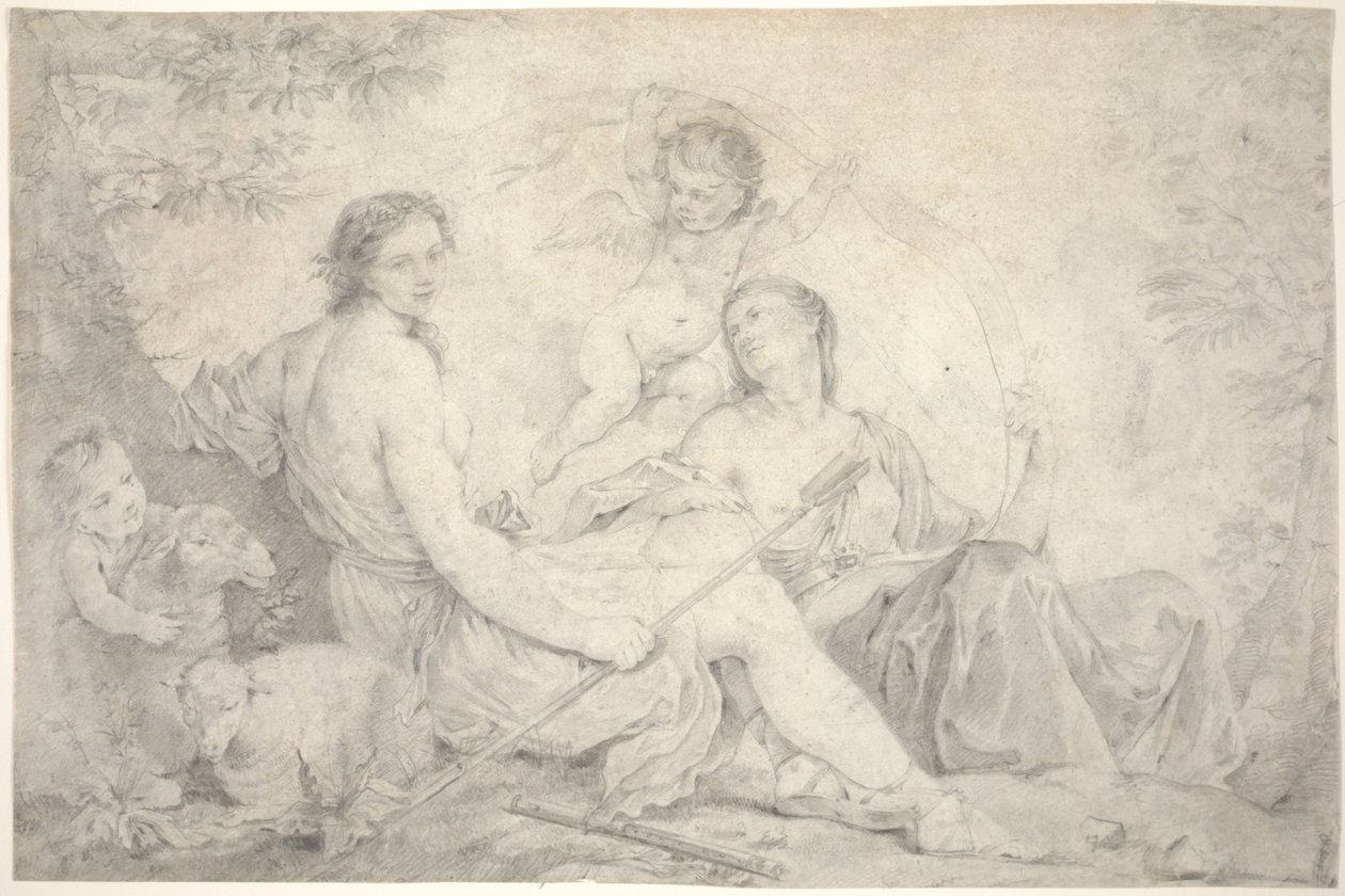 Hestia v mytické krajině, kolem roku 1760 (grafit na pergamenu) od Charles Joseph Natoire
