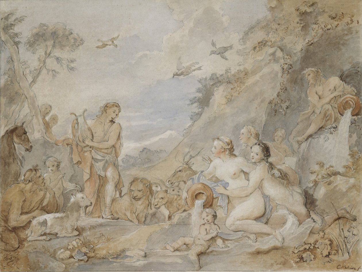 Orpheus okouzlující nymfy, dryády a zvířata, 1757. od Charles Joseph Natoire