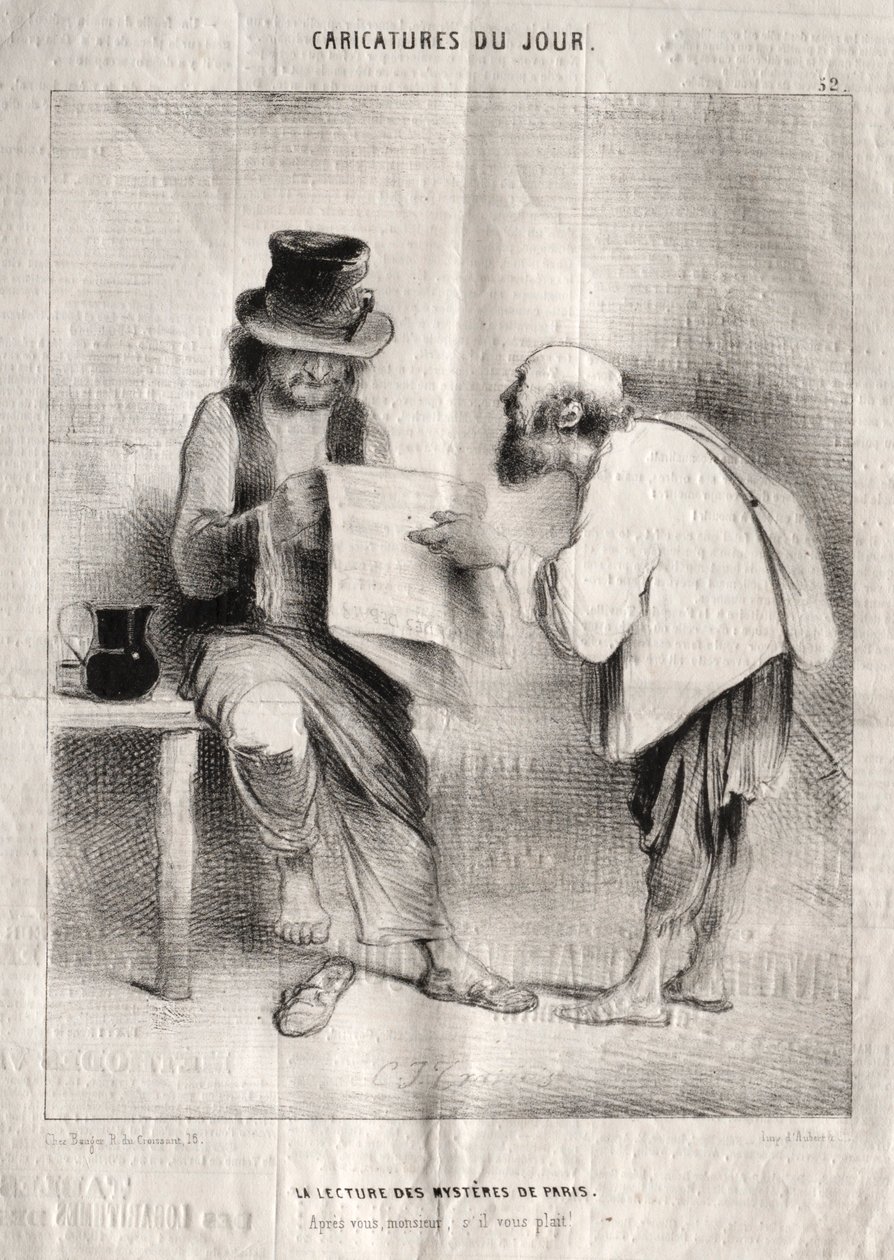 Karikatury dne: Čtení pařížských záhad. od Charles Joseph Traviès de Villers