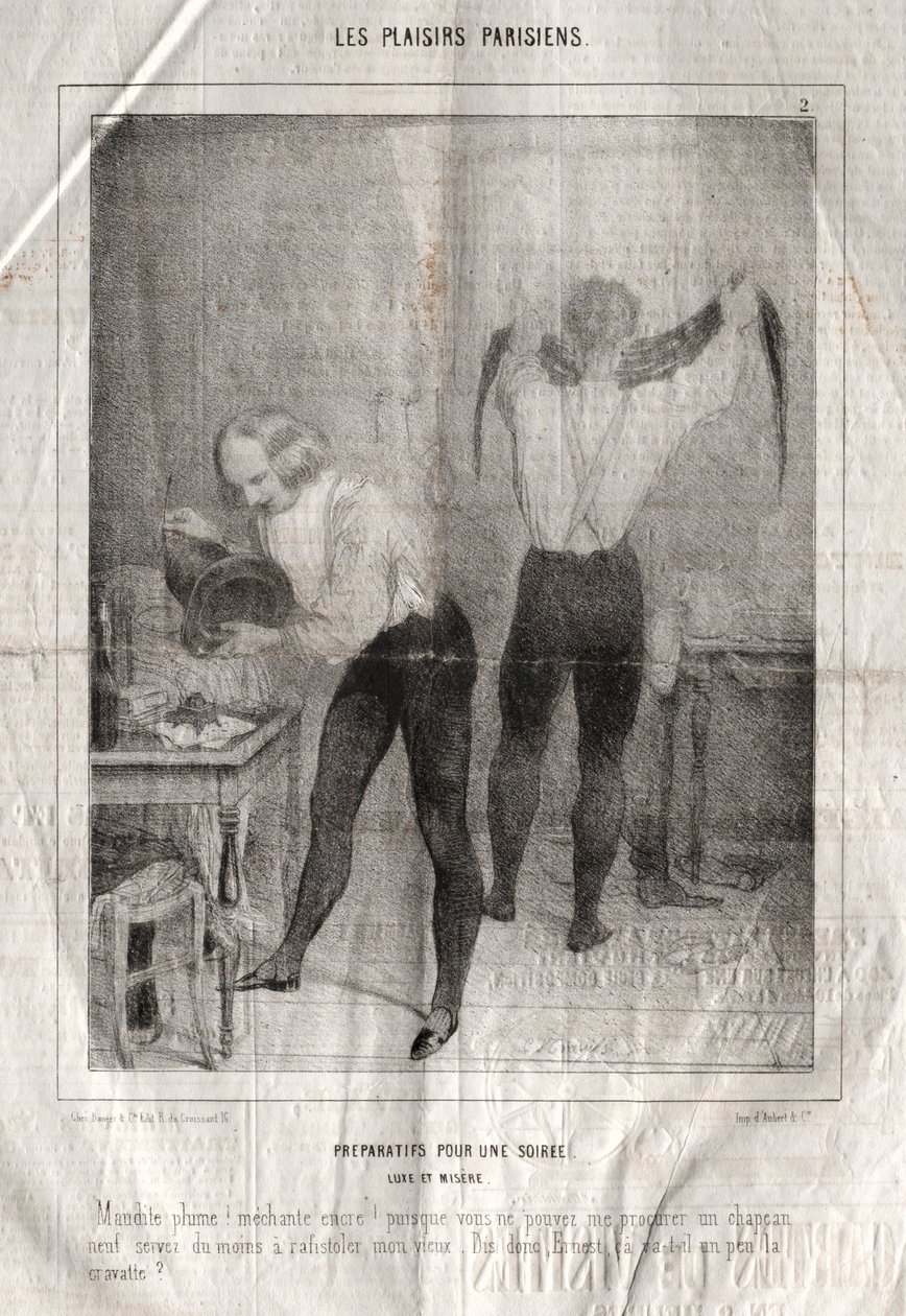 Les Plaisirs Parisiens: Přípravy na večer. Luxus a bída. Prokleté pero! Zlo.... od Charles Joseph Traviès de Villers