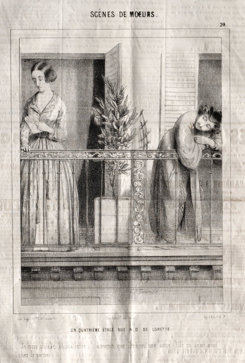 Scény chování: Rue N. D. de Lorette ve čtvrtém patře. Věřím, že čte můj dopis... od Charles Joseph Traviès de Villers