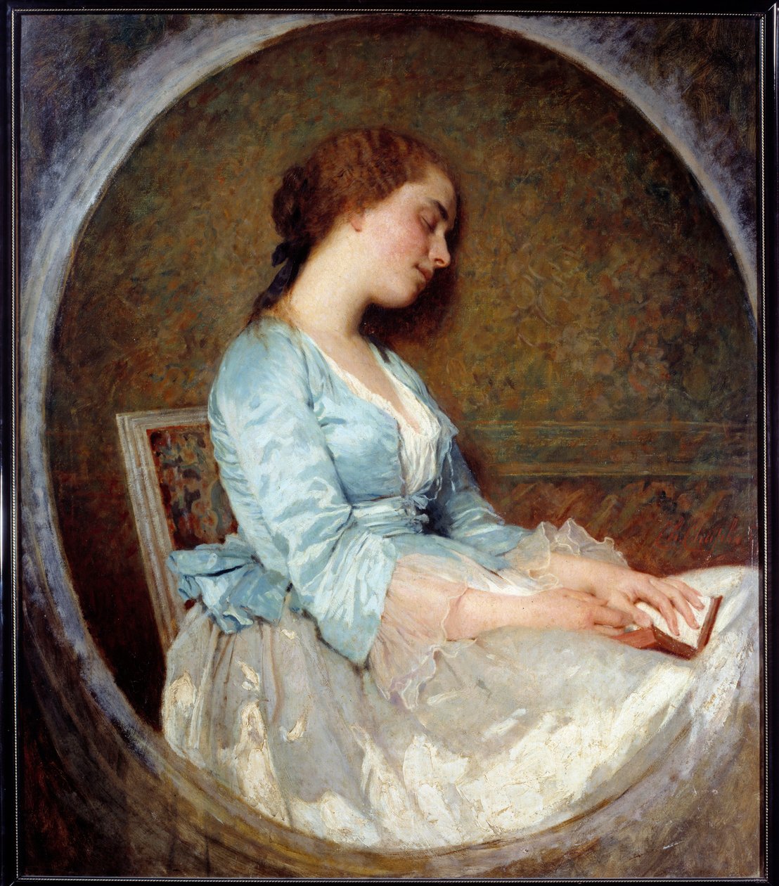 Sen mladá žena spí na její knize. Obraz Charlese Chaplina (1825-1891) 1857 Ne. 1,06x0,92 m Marseille, Musee des Beaux Arts od Charles Joshua Chaplin