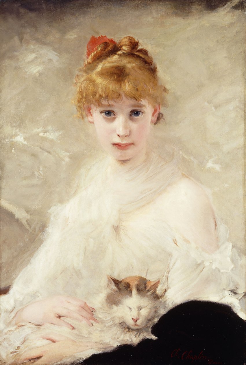 Mladá dívka s kočkou; Dívka s kočkou, od Charles Joshua Chaplin