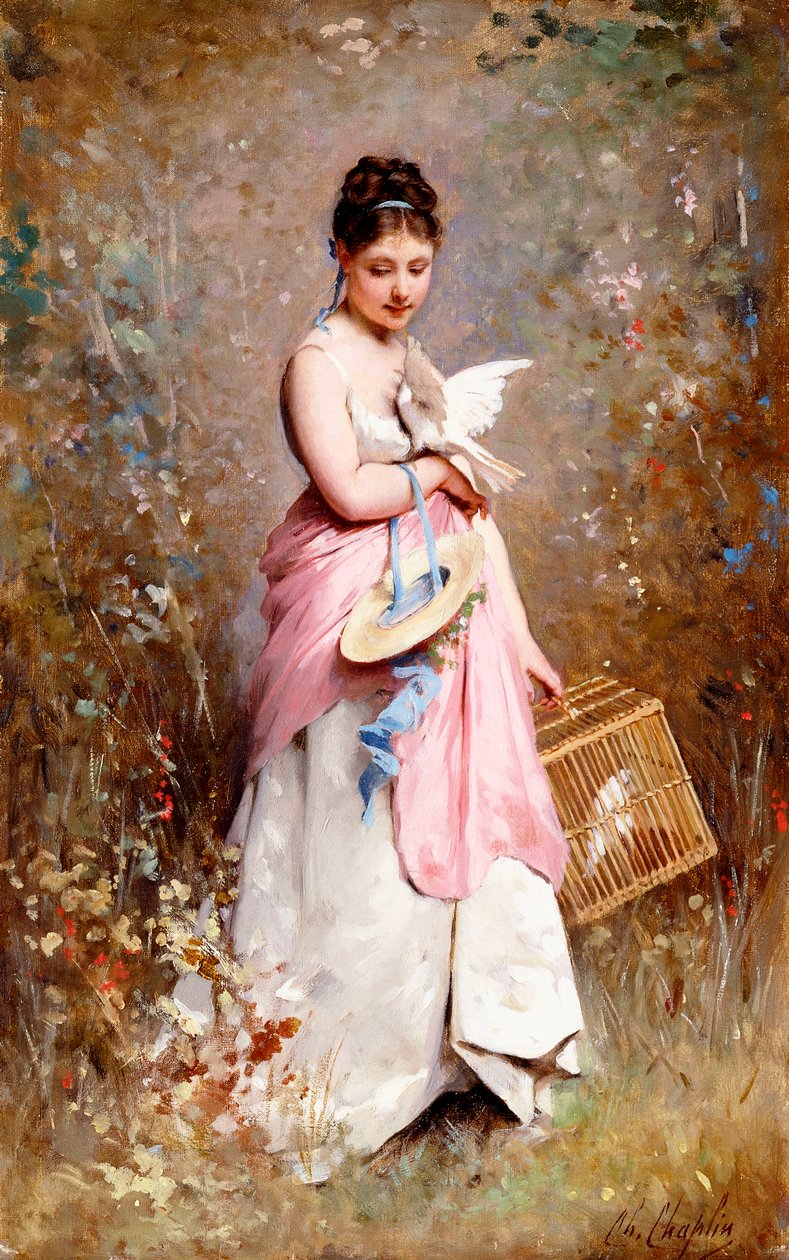 Mladá dívka s holubicemi, od Charles Joshua Chaplin