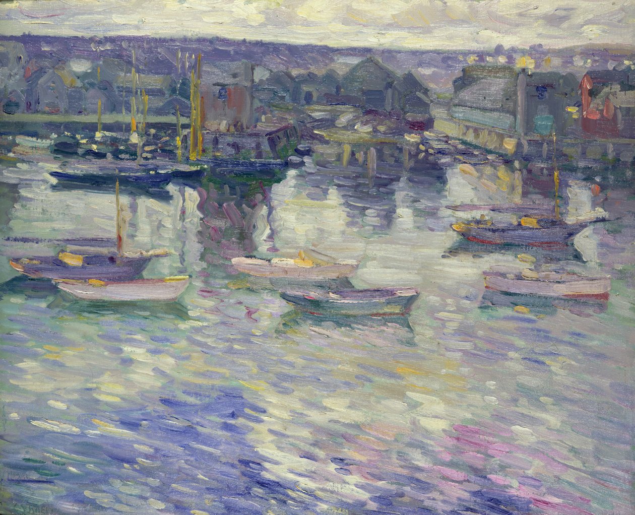 Zakotvené lodě, asi 1919 (olej na plátně) od Charles Kaelin