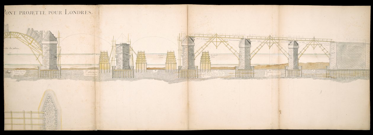 Návrhy projektovaného mostu na řece Temži v Londýně, BL Maps C.49.e.76 od Charles Labelye