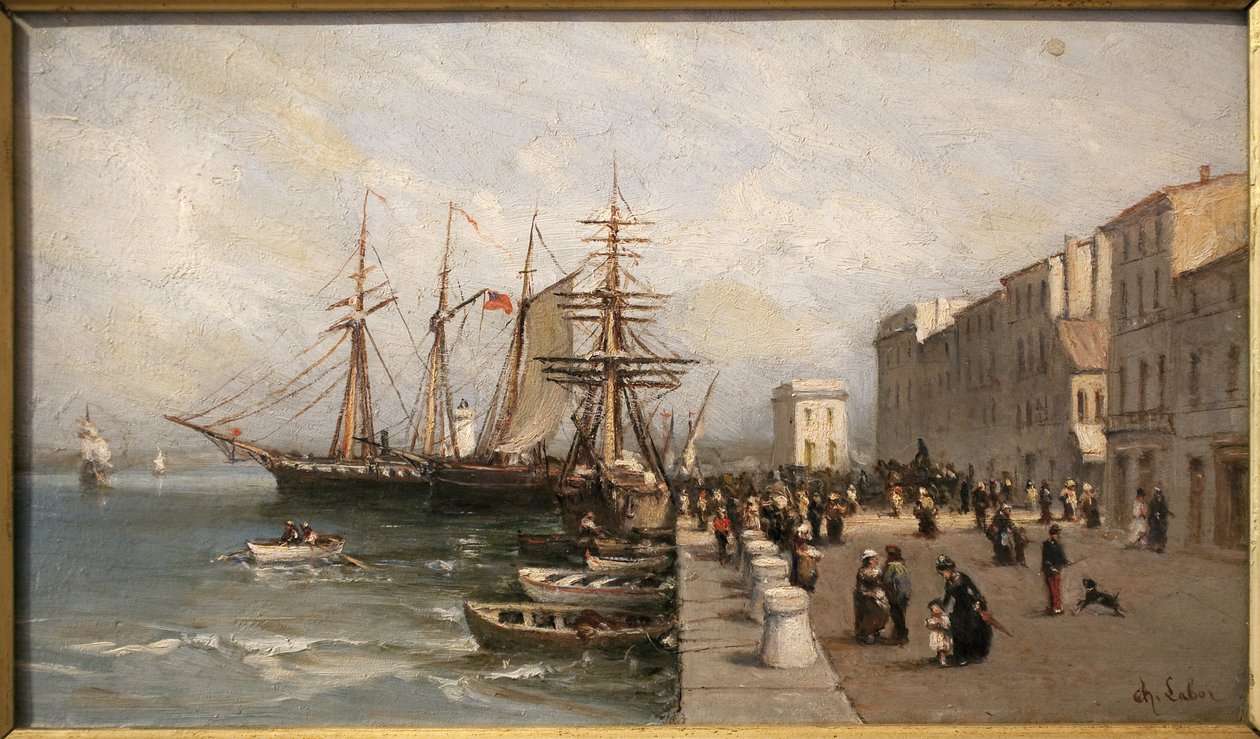 Quai Saint Pierre a budova celnice v Cannes. Obraz Charlese Labora (1813-1900), olej na plátně, počátek 19. století. Musee de la Castre, Cannes. od Charles Labor