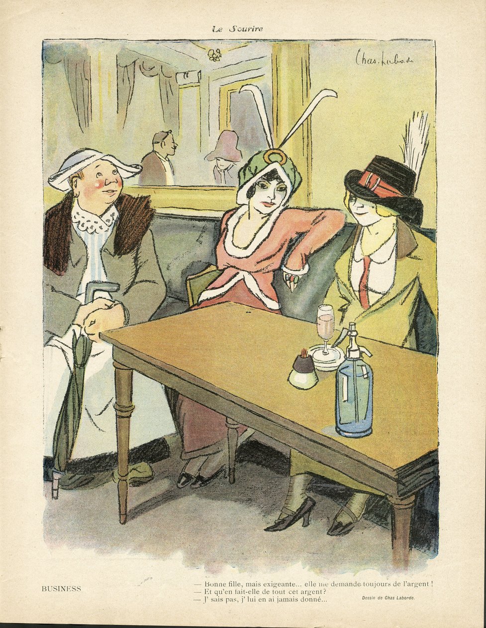 Ilustrace Chas-Laborde (1886-1941) v Le Smile, č. 9, 27. 2. 2013 - Obchod - Restaurace Kavárny, Móda, Klobouk - Cupidite, Lakomost - Ženy od Charles Laborde