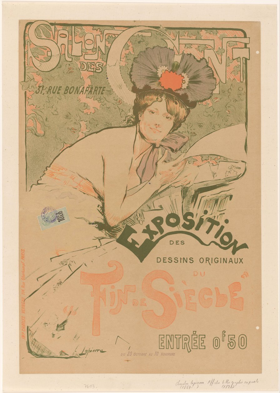 Plakát pro expozici van de Salon des Cent Salon des Cent Výstava originálních kreseb z konce století (název na objektu) od Charles Lapierre