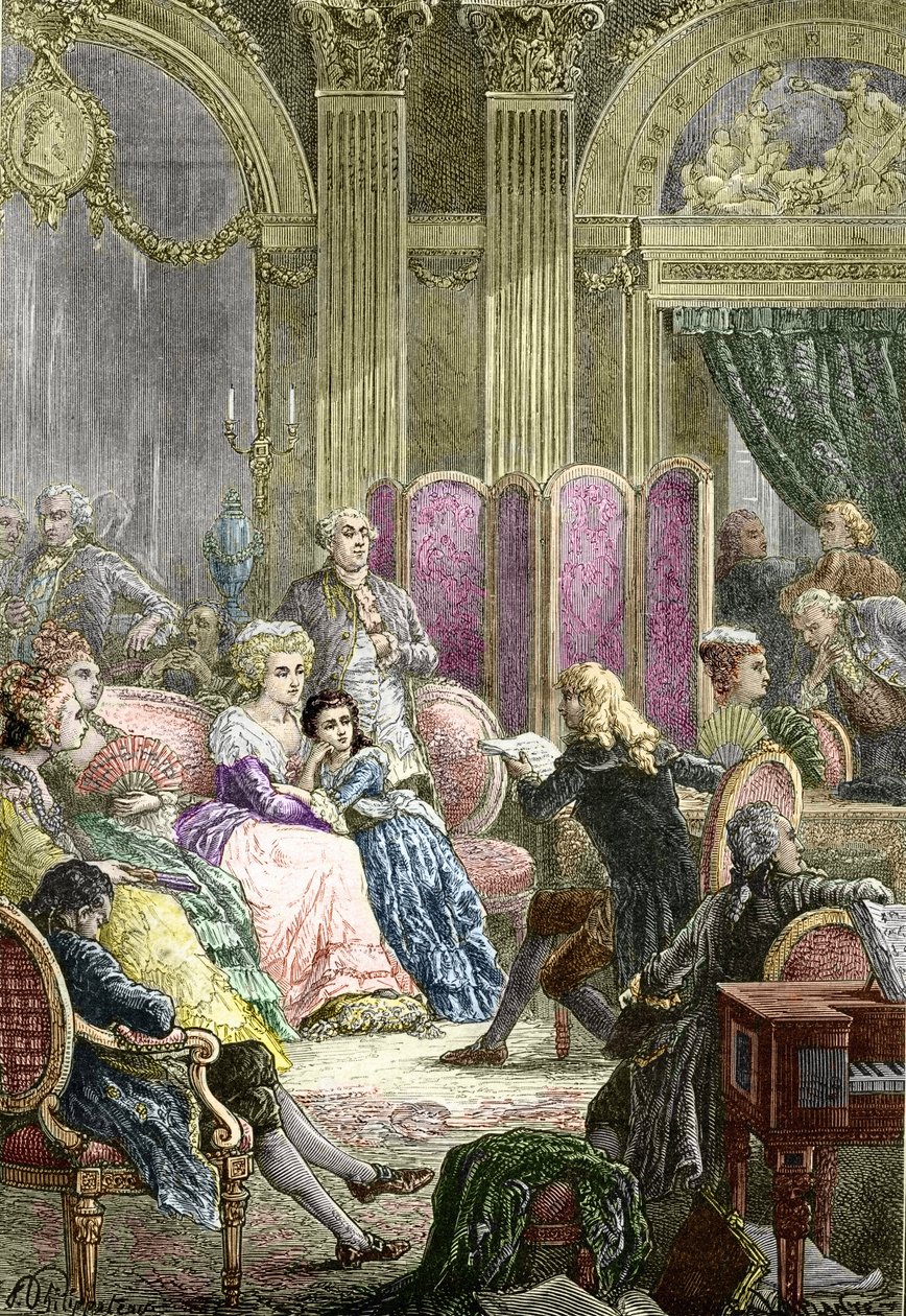 Salon Suzanne Curchod a Madame Necker (rytina) od Charles Laplante