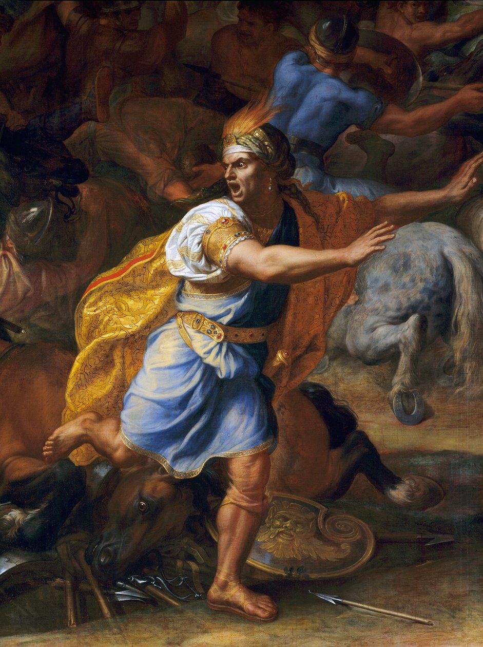 Vyděšený muž. Detail bitvy u Arbels (starověk). Obraz Charlese Lebruna (Le Brun) (1619-1690) od Charles Le Brun