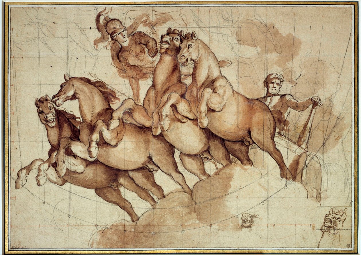 Apoteóza Herkula Červená křída a černý inkoust od Charlese Lebruna (Le Brun) (1619-1690) Slunce 17. století. 0,32x0,45m. Paříž, muzeum Louvre od Charles Le Brun