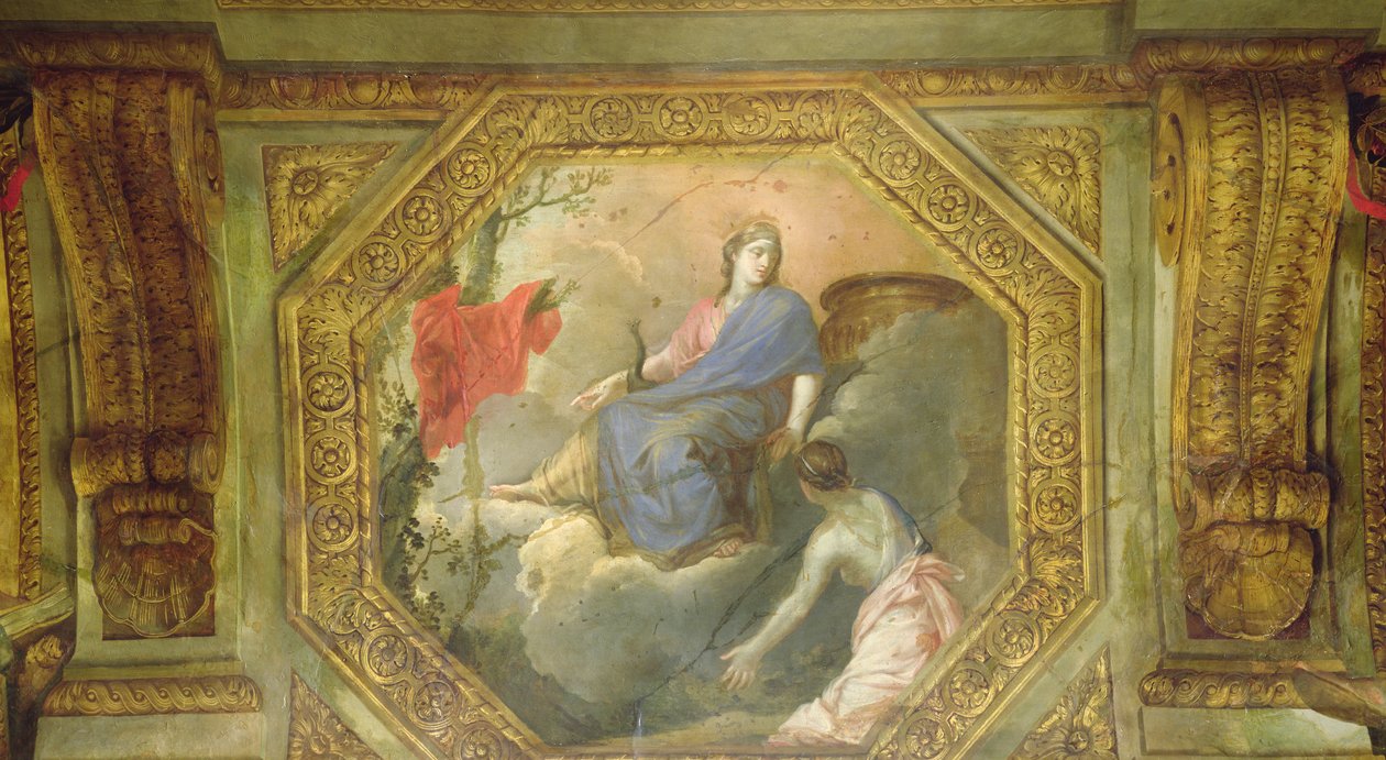 Strop Hôtel de La Rivière detail Psyché prosící Juno, 1653 olej na plátně od Charles Le Brun