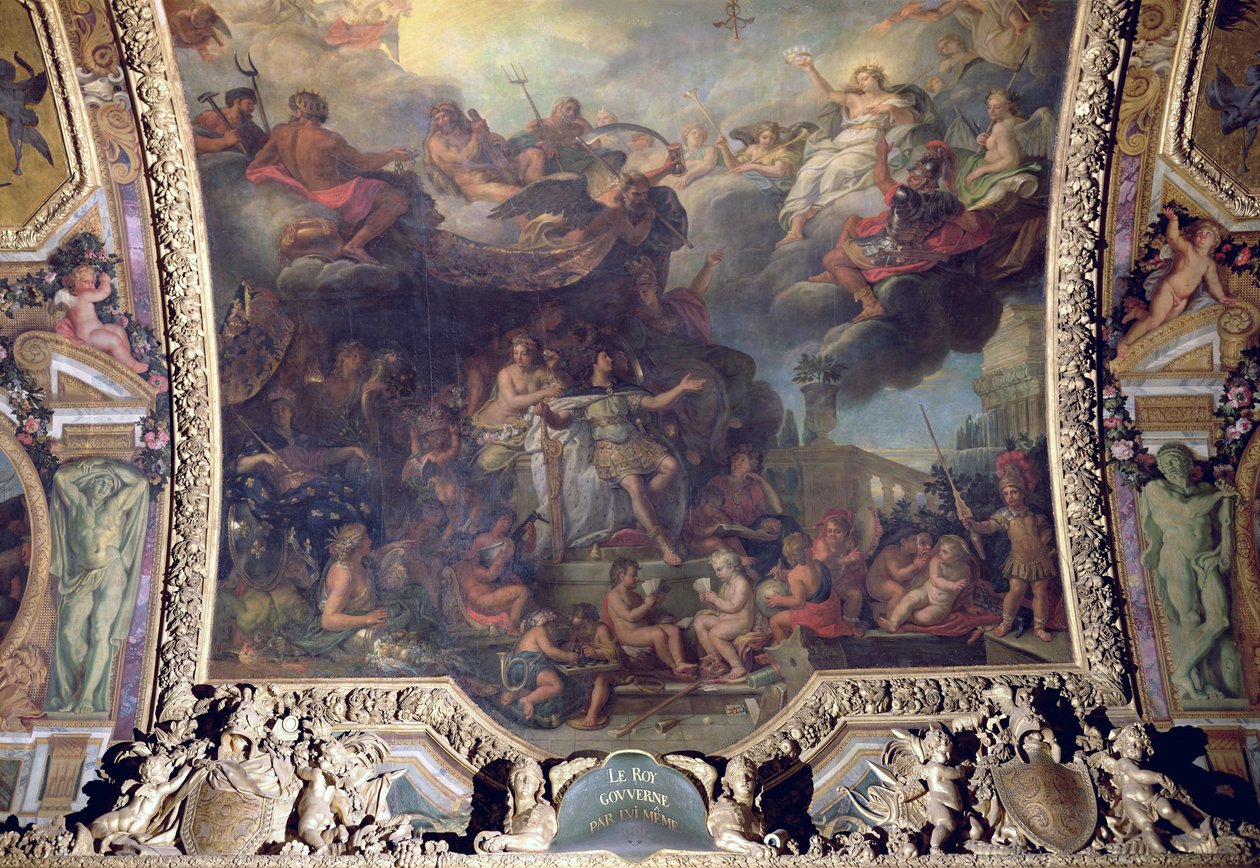 Král Ludvík XIV. (1638-1715) Sám vládnoucí v roce 1661, Stropní malba z Galerie des Glaces od Charles Le Brun