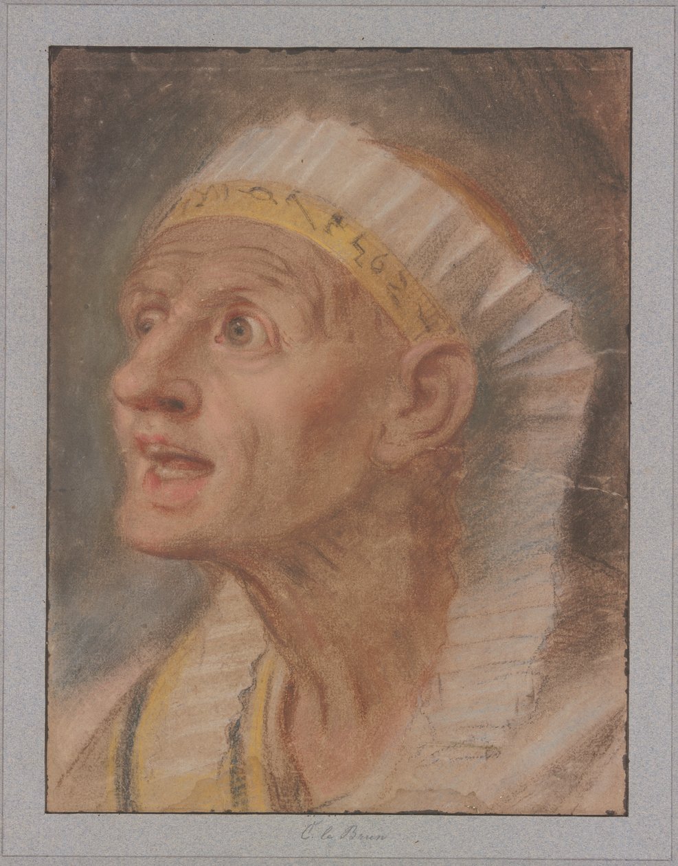 Hlava královny s egyptskou pokrývkou hlavy z díla „Královny u nohou Alexandra Velikého“ od Charles Le Brun