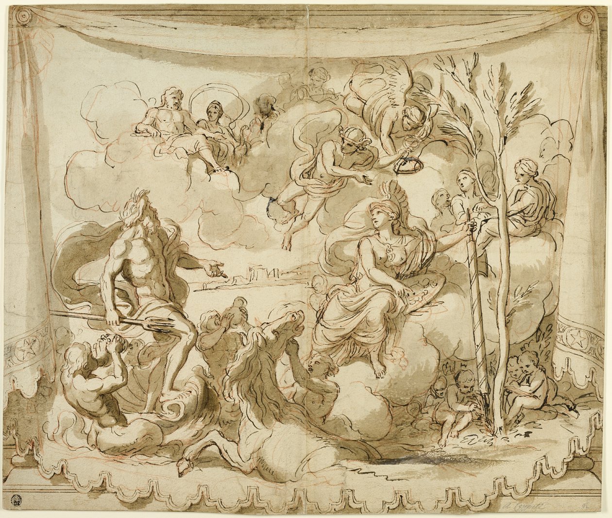 Neptun a Minerva diskutují o založení Athén od Charles Le Brun