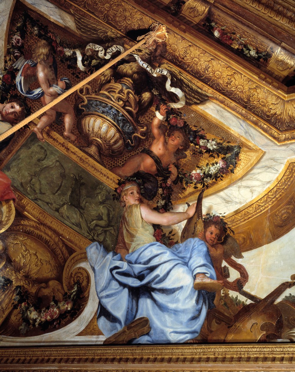 Salon des muses, detail: hudba. Malba v trompe l