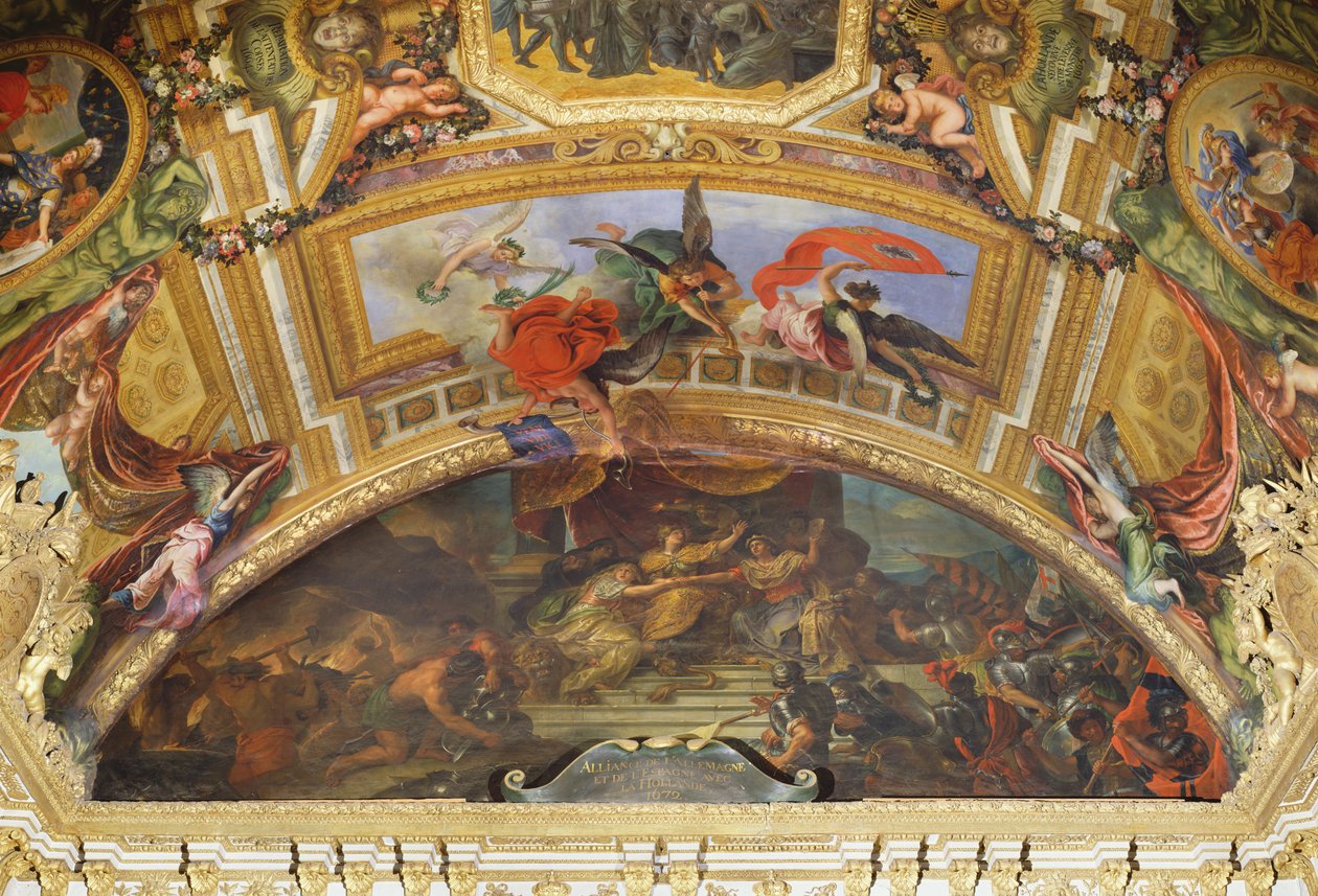 Spojenectví Německa a Španělska s Holandskem, 1672, Stropní malba z Galerie des Glaces od Charles Le Brun