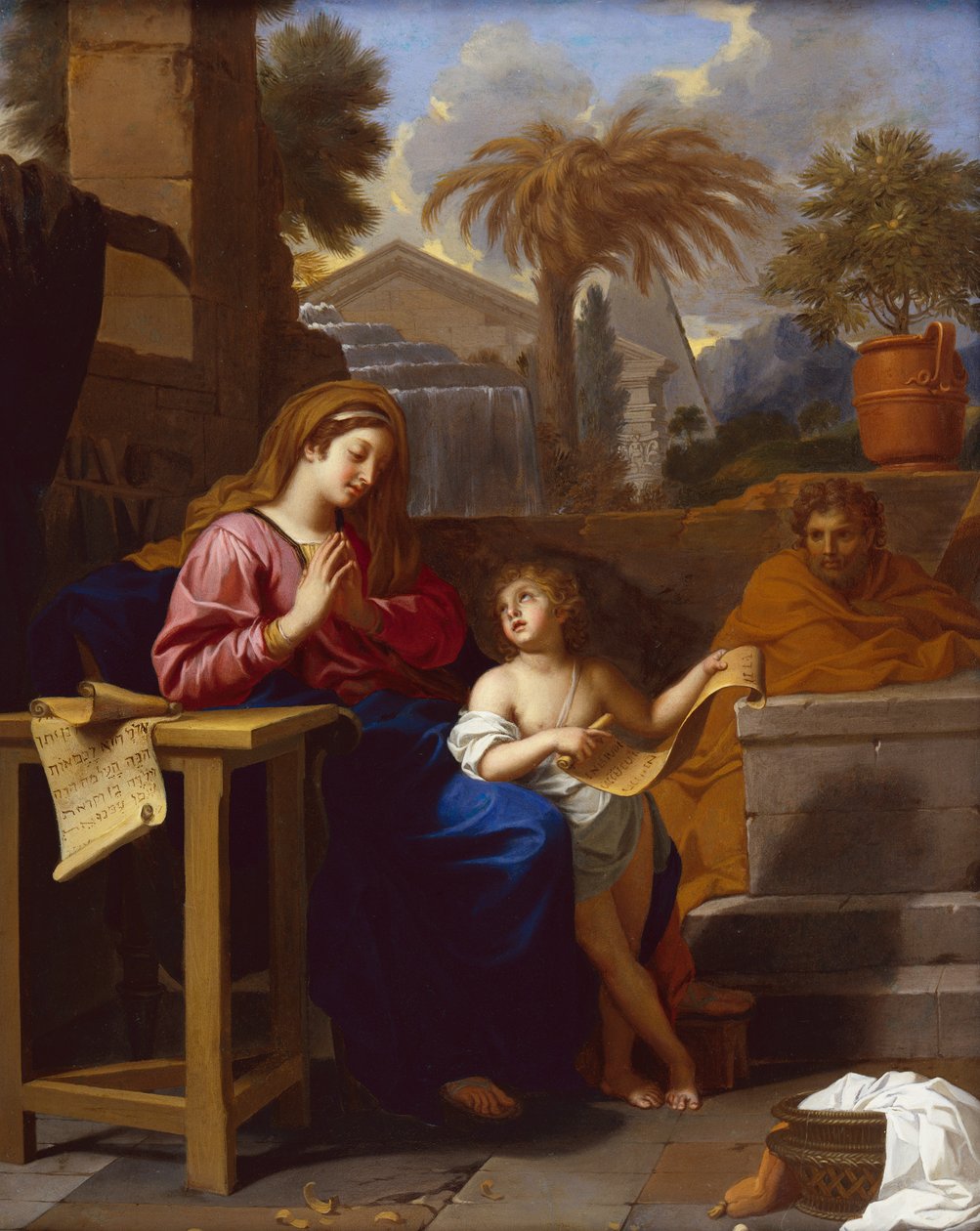 Svatá rodina v Egyptě s Kristem při čtení hebrejského písma (olej na plátně) od Charles Le Brun