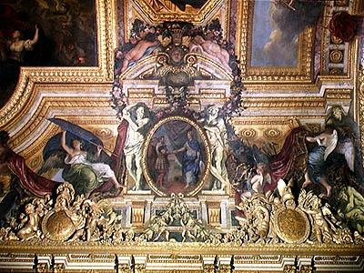 Obnovení spojenectví se Švýcary v roce 1663, nástropní malba z Galerie des Glaces od Charles Le Brun