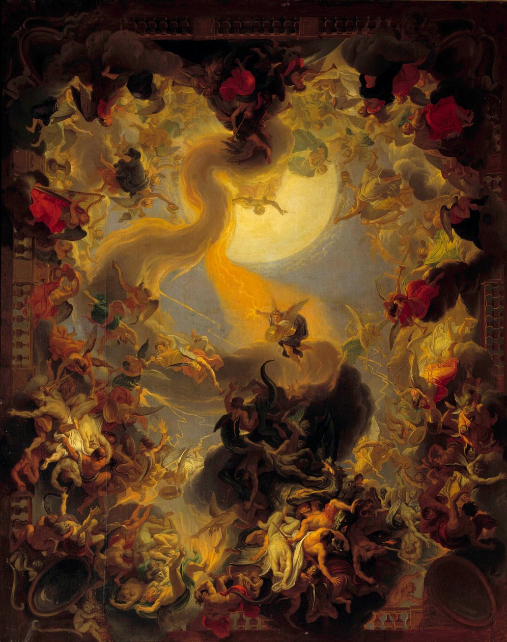 Pád vzbouřených andělů. Obraz Charlese Lebruna (Le Brun) (1619-1690) od Charles Le Brun
