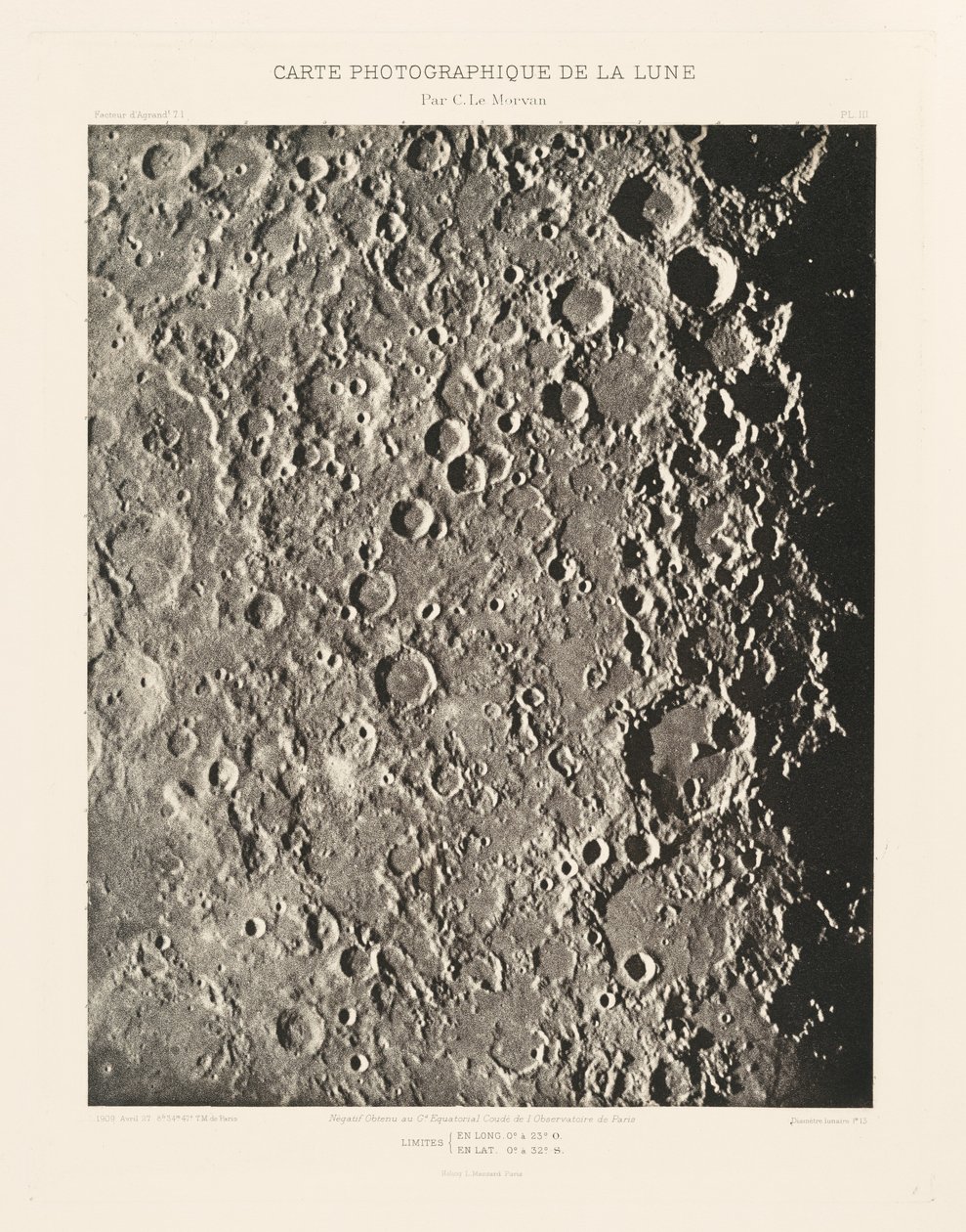 Fotografická mapa Měsíce, deska III,27. dubna od Charles le Morvan