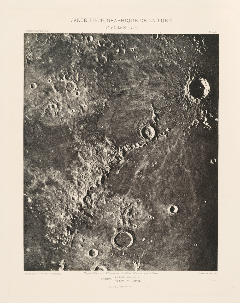 Fotografická mapa Měsíce, deska XIII,6. února od Charles le Morvan