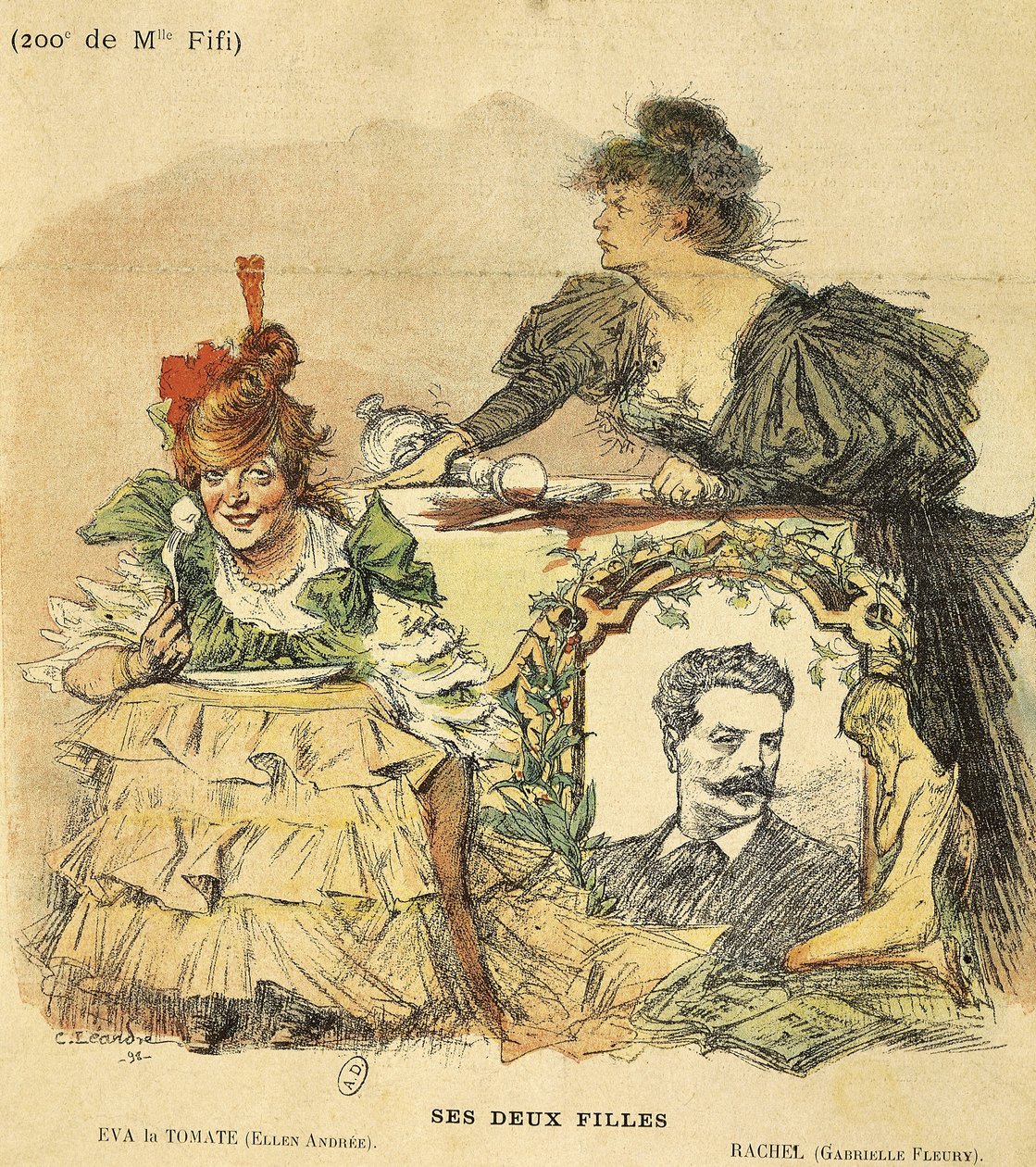 Karikatura pro dvě stě představení Mademoiselle Fifi, z románu Guy de Maupassant (1850-1893) (ilustrace) od Charles Leandre