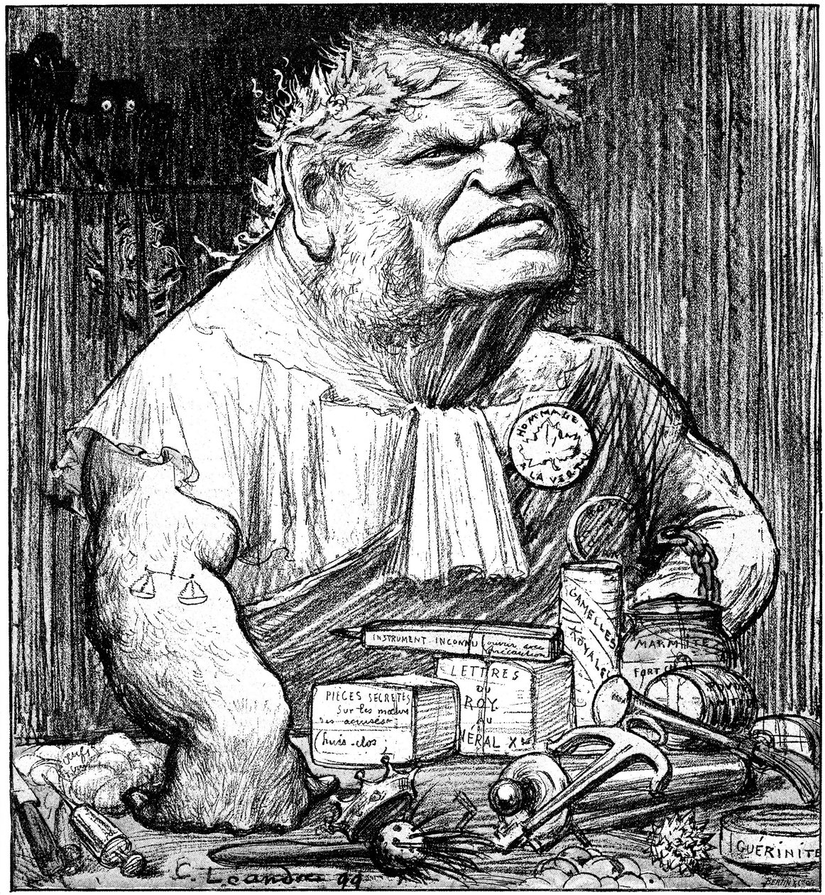 Karikatura Rene Berenger (1830 - 1915) v satirických novinách „Le Rire“ (rytina) od Charles Leandre