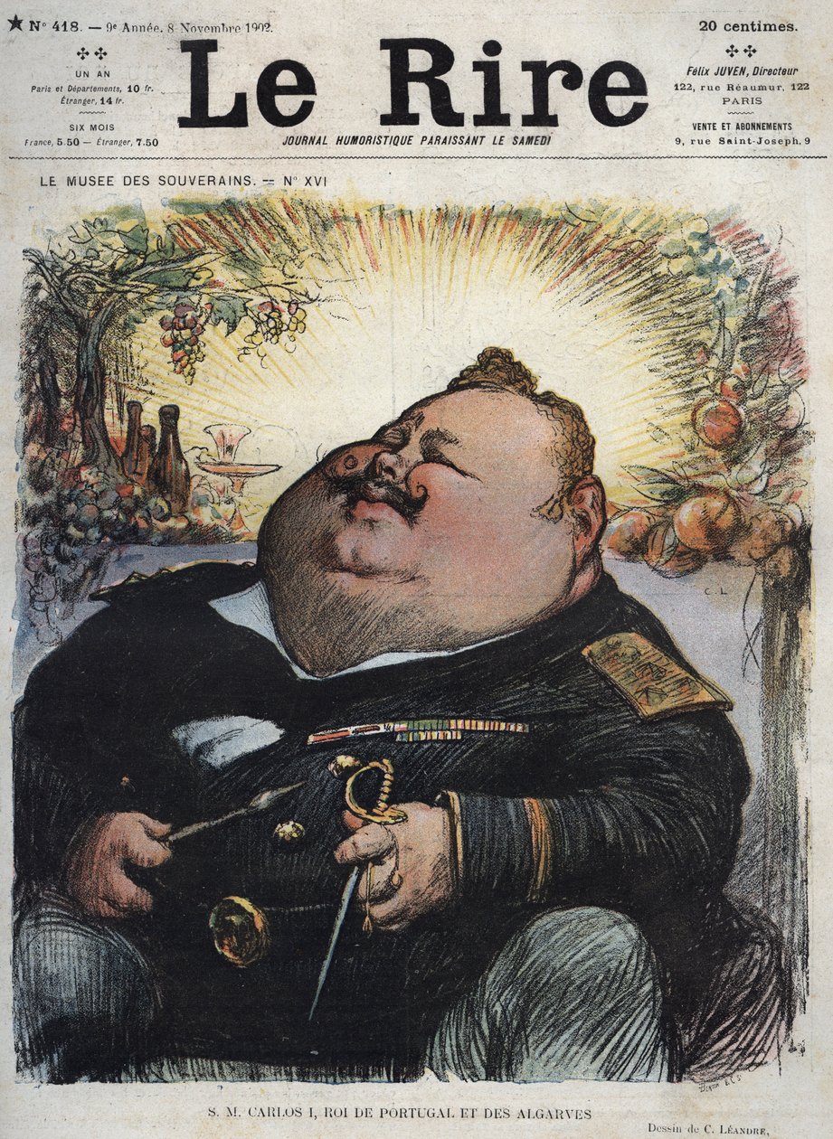 Karel I. portugalský král (1863-1908) - Carlos I. král Portugalska a Algarves - Karikatura Charlese Leandra (1862-1934) v „The Rire““ z 8. listopadu od Charles Leandre