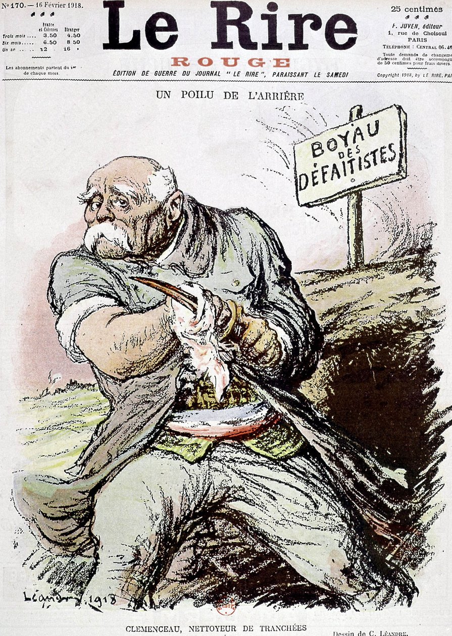 Georges Clemenceau (1841-1929) francouzský politik, karikatura od Leandra zobrazující jej jako čistič zákopů, publikovaná v novinách „Le Rire“ 16. února 1918 od Charles Leandre
