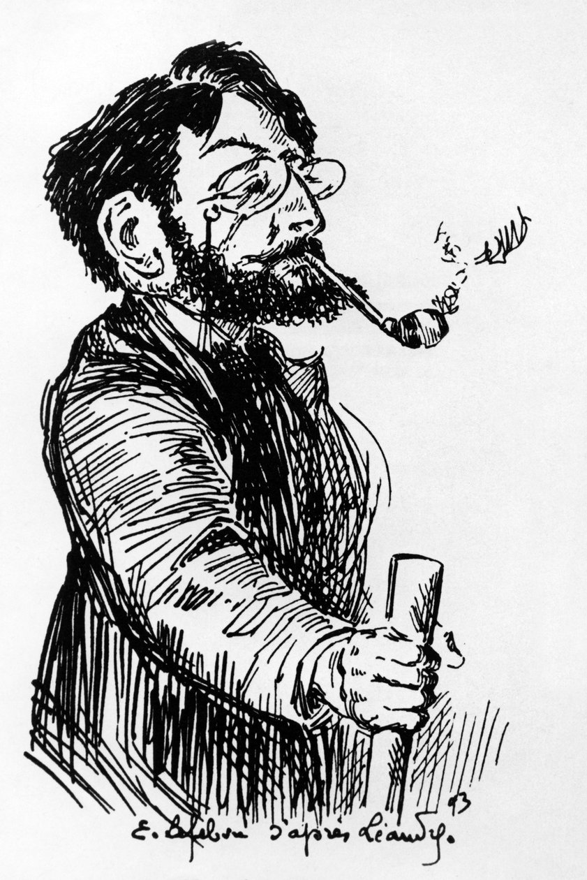 Henri Riviere (1864-1951) francouzský umělec a designér (stínohra v Cabaret Le Chat Noir), kresba E. Lefebvre podle Leandra od Charles Leandre