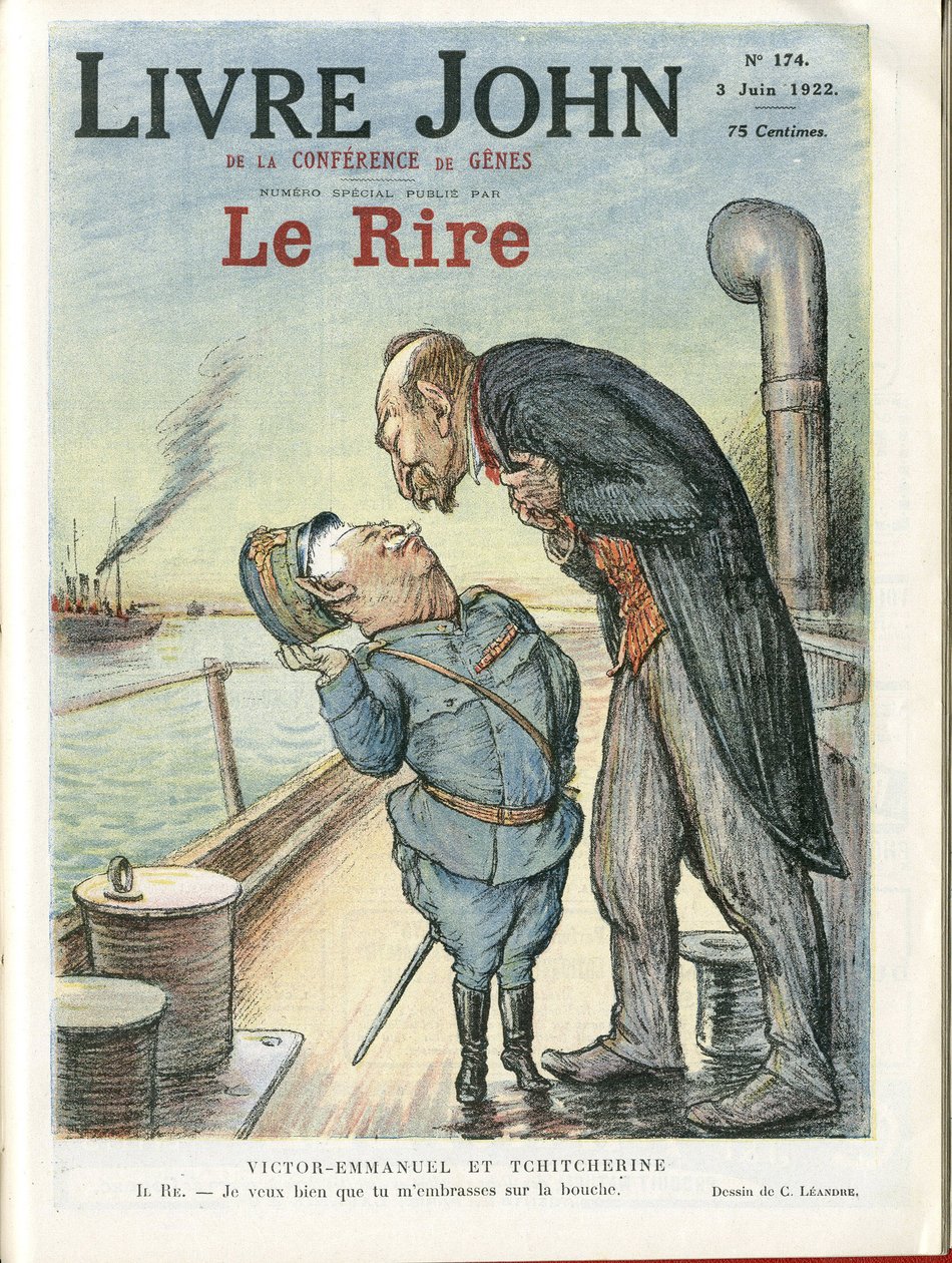 Ilustrace Charlese Leandra (1862-1934) pro obálku Le Rire, 03/06/22 - Itálie, SSSR - Victor Emmanuel 1er, Gueorgui Titcherine (1872-1936) od Charles Leandre