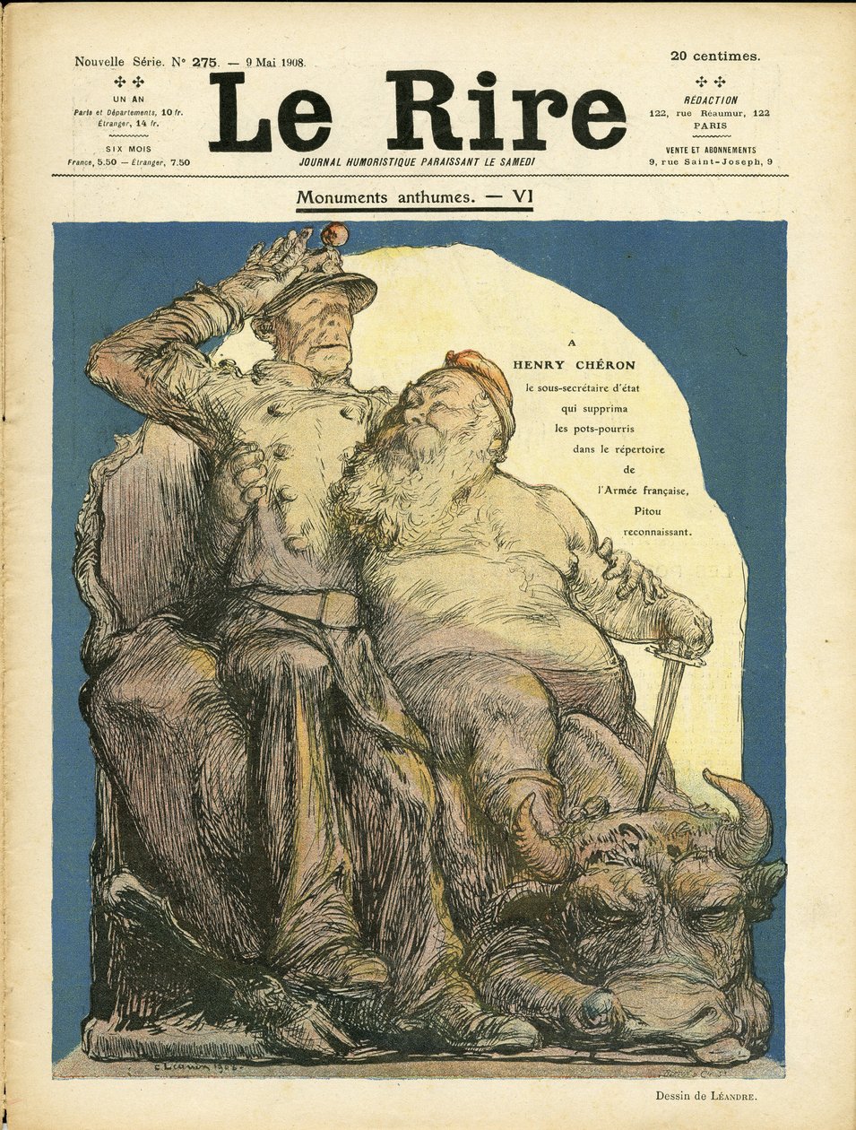 Ilustrace Charlese Leandra (1862-1934) pro obálku Le Rire, 09.05.08 - Armáda - Vache, Cherie Henry (1867-1936) od Charles Leandre