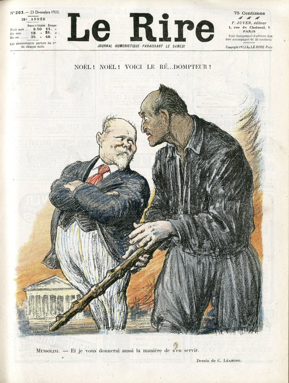 Ilustrace Charlese Leandra (1862-1934) pro obálku Le Rire, 23/12/22 - Noel Noel - prezident republiky - Poincare Raymond, Mussolini Benito, Tamer od Charles Leandre