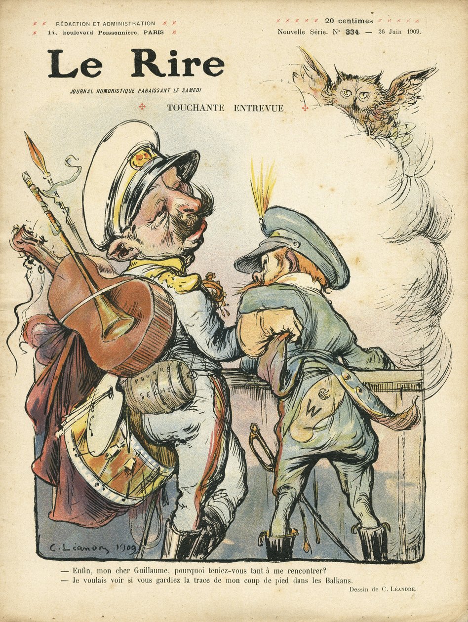 Ilustrace Charlese Leandra (1862-1934) pro obálku Le Rire, 26.06.09 - Dojemný rozhovor - Hudba, kytara - William II., Nicolas II. od Charles Leandre