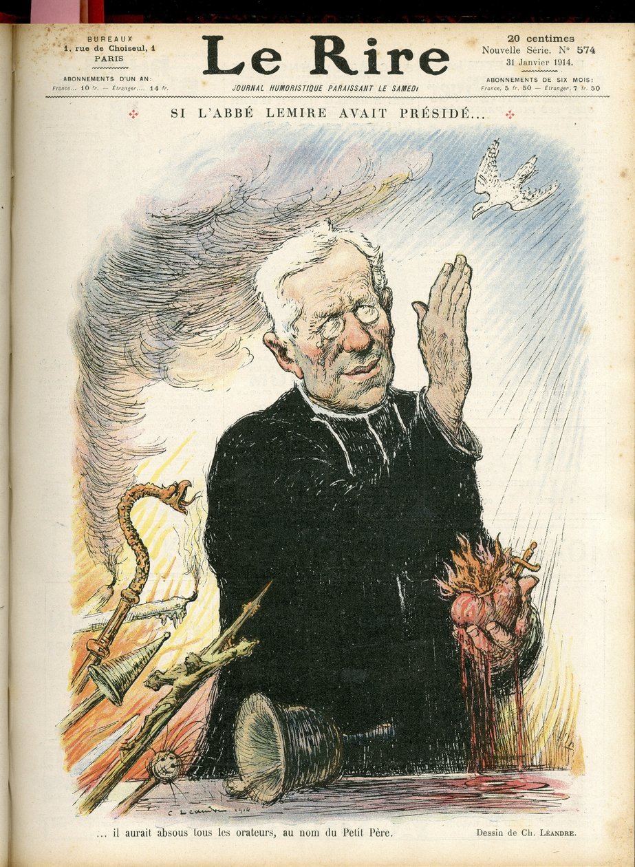Ilustrace Charlese Leandra (1862-1934) pro obálku Le Rire, 31/01/14 - Kdyby abbé Lemire předsedal... - Náboženská víra - Abbe Jules Auguste Lemire (1853-1928) od Charles Leandre