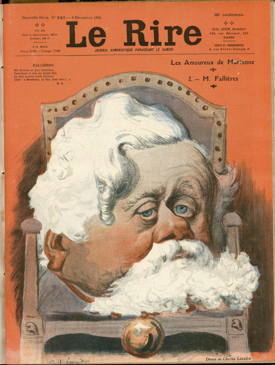 Ilustrace Charlese Leandra (1862-1934) na obálku Le Rire, č. 149, 9. 12. 5 - Prezident republiky, Křeslo (symbol moci) - Fallieres Armand (1841-1931) od Charles Leandre