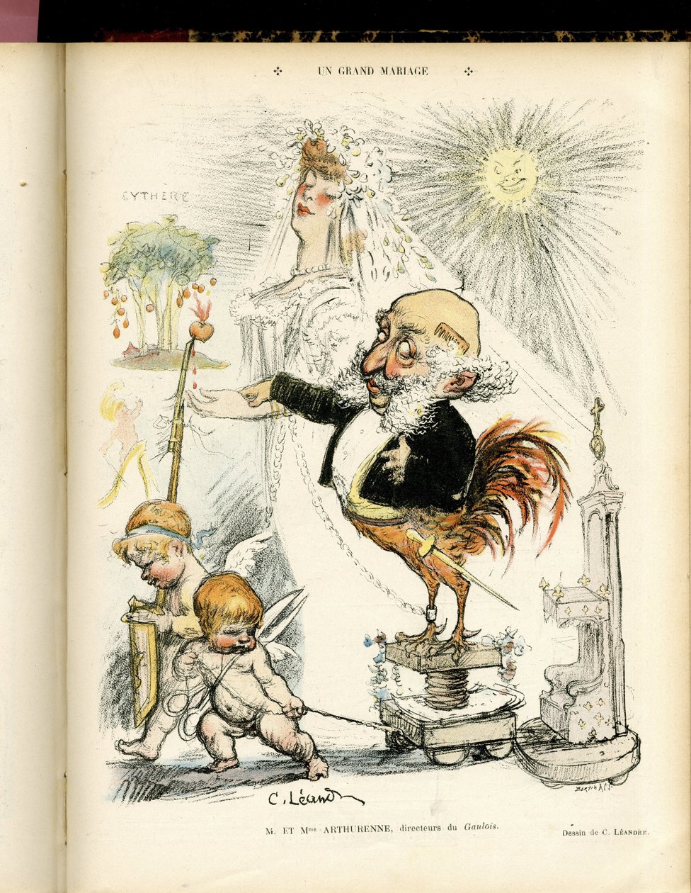 Ilustrace Charlese Leandra (1862-1934) v Le Rire, 22. 10. 04 - Velké manželství - Manželství - Kohout, Meyer Arthur - Animalization od Charles Leandre