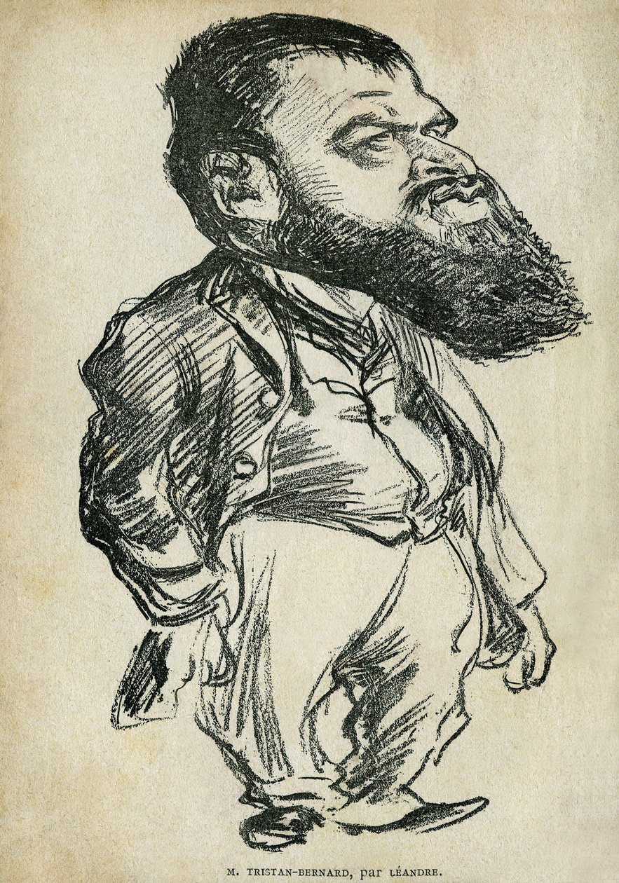 Portrét Bernarda Paula dit Tristan-Bernard (1866-1947), francouzský spisovatel a komik. Karikatura od Charlese Leandra (1862-1934), v „Tales of Pantruche a jinde“ od Tristana Bernarda, Petite Collection du „“ Rire“, Paříž od Charles Leandre